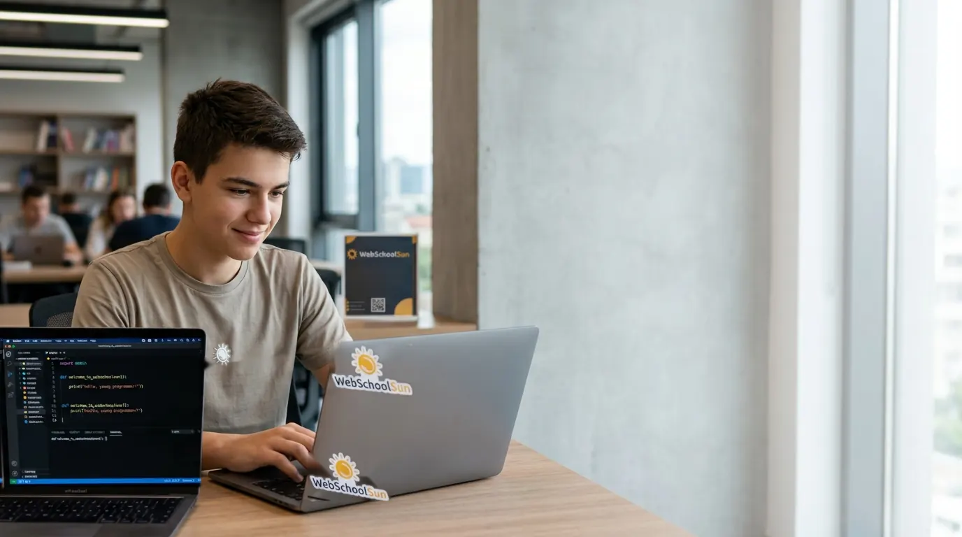 Ученик програмира на лаптоп с WebSchoolSun
